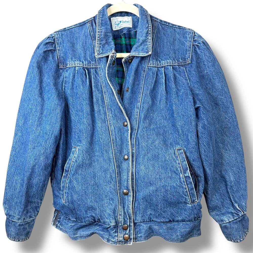 Vintage Sergio Valente VTG Western Pleated Flannel Puff Shoulder Denim Jacket